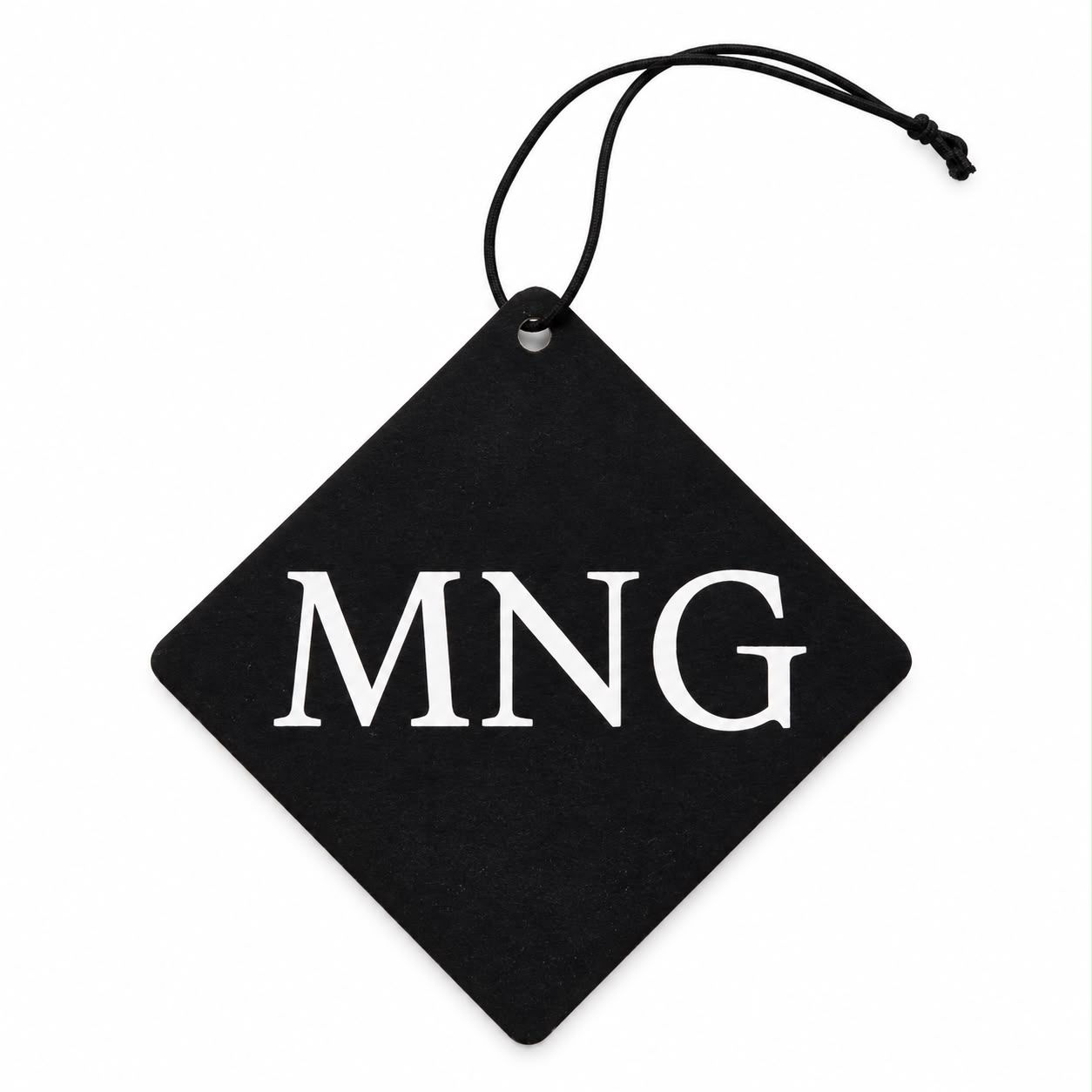MNG Club Air Freshener — black hanging freshener with MNG print